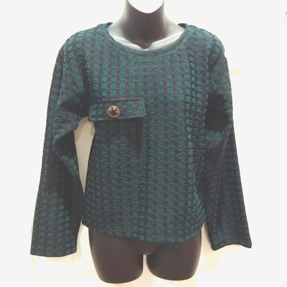 Zara Longsleeve Boxy Green sweater looks checked, morocco, Size small
